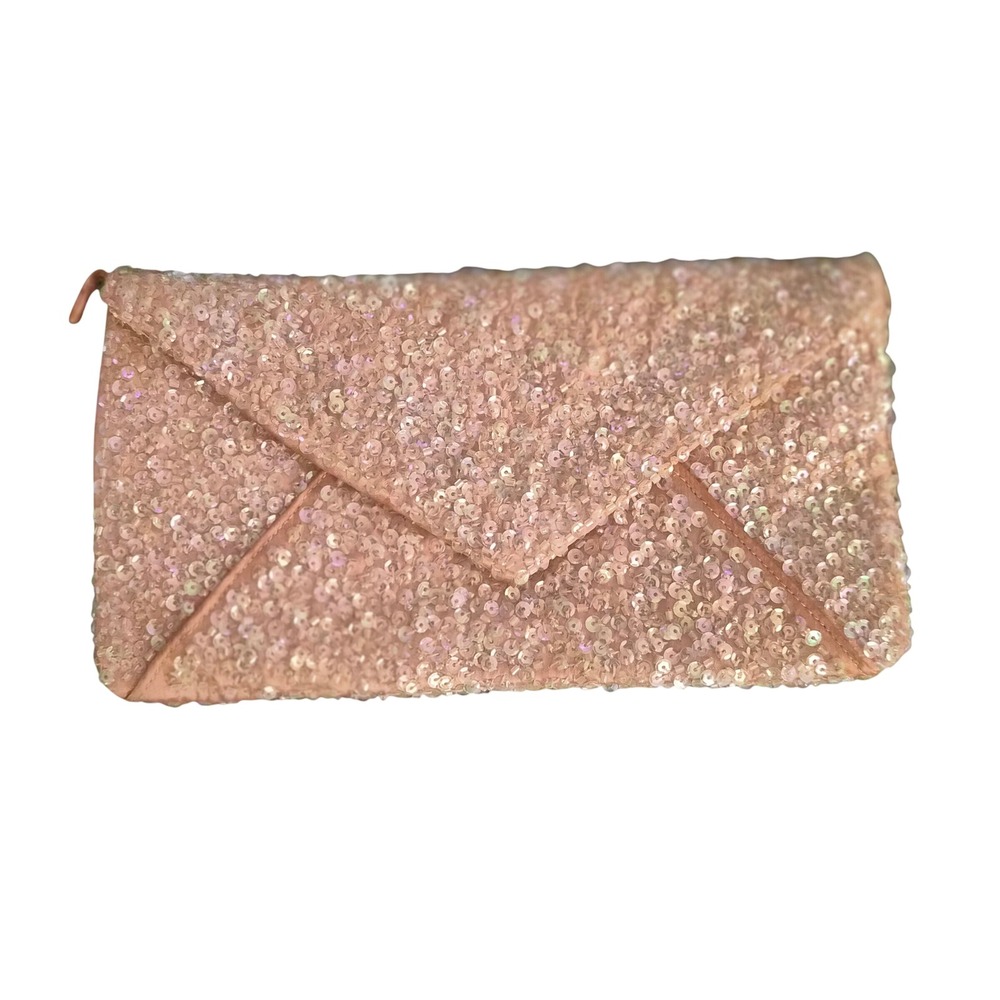 Suzy Smith Pink Sequin Envelope Clutch Bag Iridescent Evening Wedding Prom